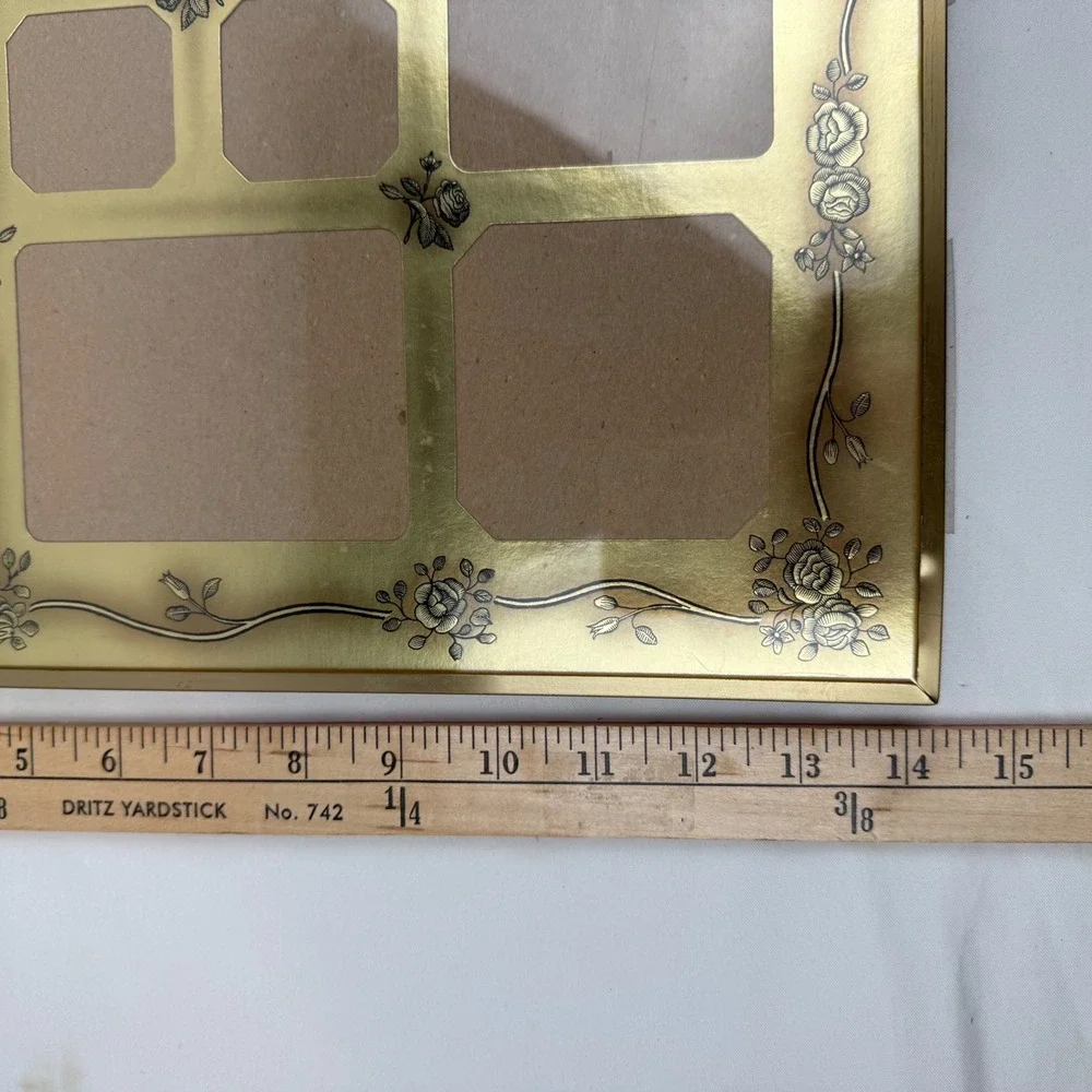 Vintage Gold Tone Floral Etched 13 Opening Collage Picture Frame 13.5x13.5